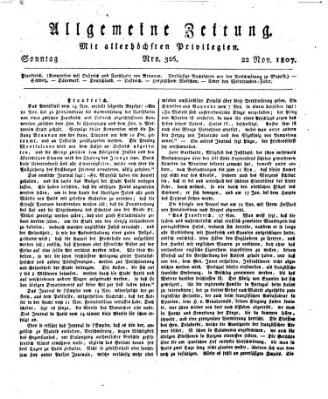 Allgemeine Zeitung Sonntag 22. November 1807