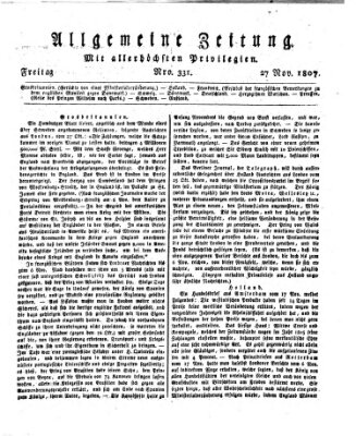 Allgemeine Zeitung Freitag 27. November 1807