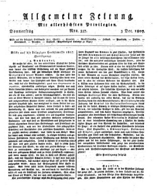 Allgemeine Zeitung Donnerstag 3. Dezember 1807