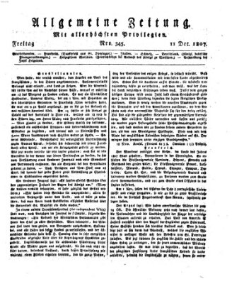 Allgemeine Zeitung Freitag 11. Dezember 1807