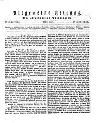 Allgemeine Zeitung Donnerstag 17. Dezember 1807