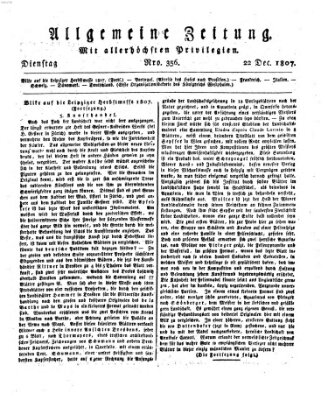 Allgemeine Zeitung Dienstag 22. Dezember 1807