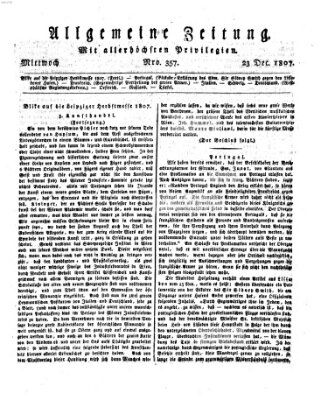 Allgemeine Zeitung Mittwoch 23. Dezember 1807