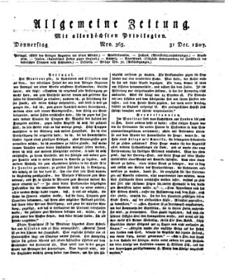 Allgemeine Zeitung Donnerstag 31. Dezember 1807