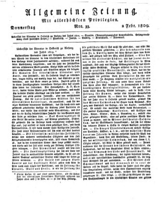 Allgemeine Zeitung Donnerstag 2. Februar 1809