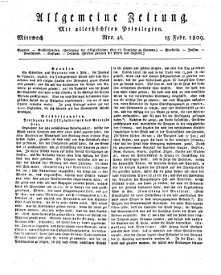 Allgemeine Zeitung Mittwoch 15. Februar 1809