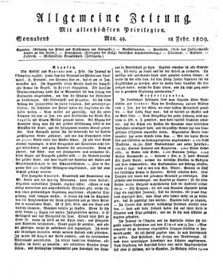 Allgemeine Zeitung Samstag 18. Februar 1809