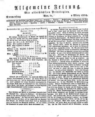 Allgemeine Zeitung Donnerstag 2. März 1809