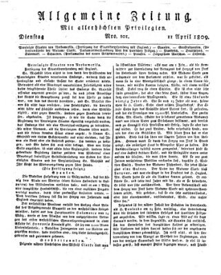 Allgemeine Zeitung Dienstag 11. April 1809