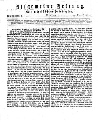 Allgemeine Zeitung Donnerstag 13. April 1809