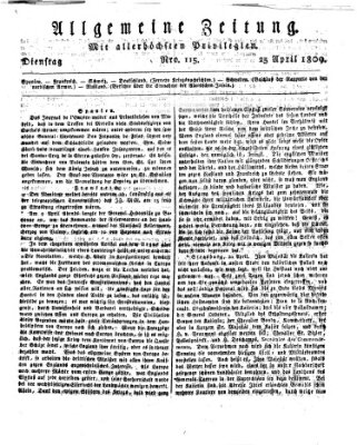 Allgemeine Zeitung Dienstag 25. April 1809