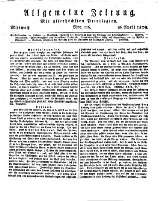 Allgemeine Zeitung Mittwoch 26. April 1809