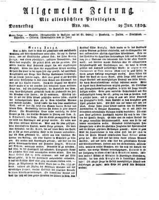 Allgemeine Zeitung Donnerstag 29. Juni 1809