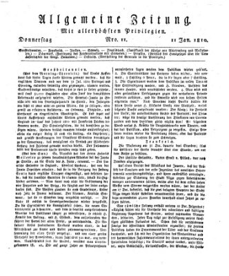 Allgemeine Zeitung Donnerstag 11. Januar 1810