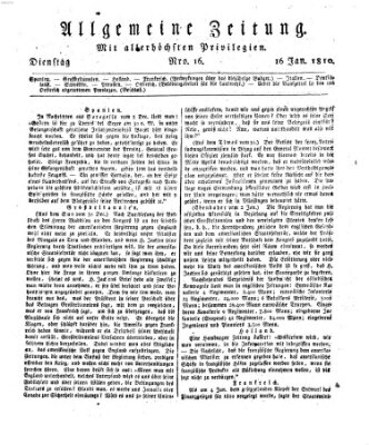 Allgemeine Zeitung Dienstag 16. Januar 1810