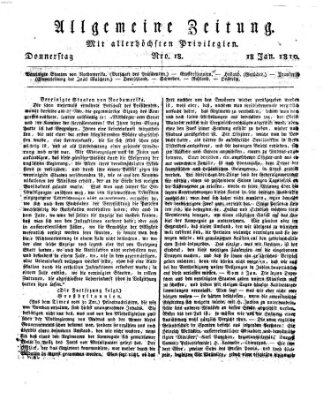 Allgemeine Zeitung Donnerstag 18. Januar 1810