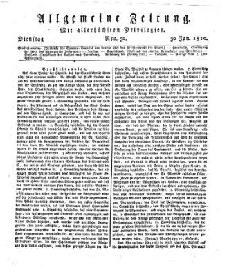 Allgemeine Zeitung Dienstag 30. Januar 1810