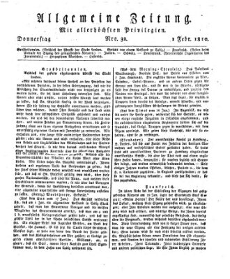 Allgemeine Zeitung Donnerstag 1. Februar 1810