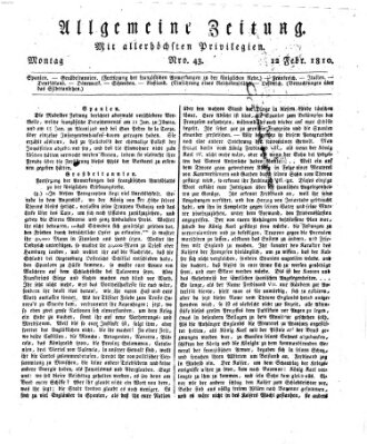 Allgemeine Zeitung Montag 12. Februar 1810