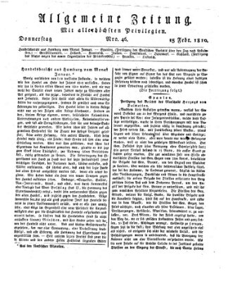 Allgemeine Zeitung Donnerstag 15. Februar 1810