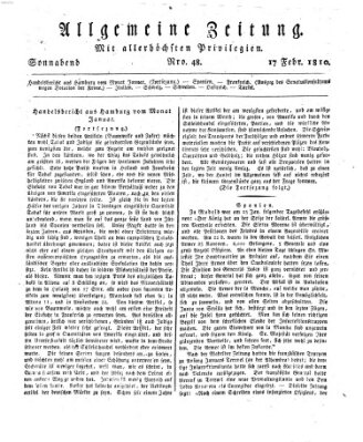 Allgemeine Zeitung Samstag 17. Februar 1810