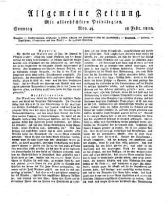 Allgemeine Zeitung Sonntag 18. Februar 1810