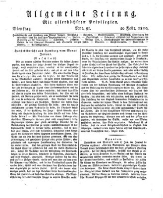 Allgemeine Zeitung Dienstag 20. Februar 1810