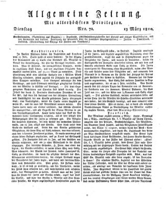 Allgemeine Zeitung Dienstag 13. März 1810