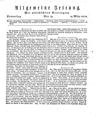 Allgemeine Zeitung Donnerstag 15. März 1810