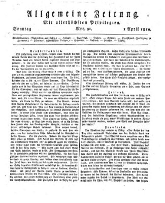 Allgemeine Zeitung Sonntag 1. April 1810