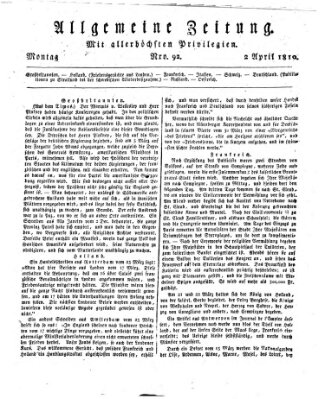 Allgemeine Zeitung Montag 2. April 1810