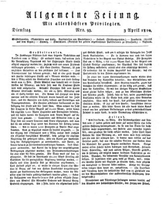 Allgemeine Zeitung Dienstag 3. April 1810