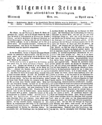 Allgemeine Zeitung Mittwoch 11. April 1810