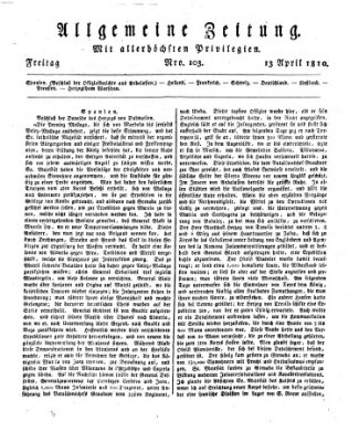 Allgemeine Zeitung Freitag 13. April 1810