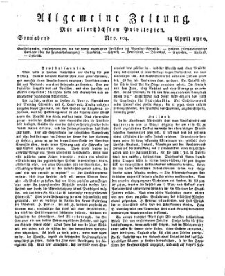 Allgemeine Zeitung Samstag 14. April 1810