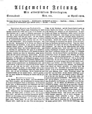 Allgemeine Zeitung Samstag 21. April 1810