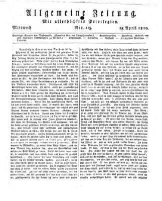 Allgemeine Zeitung Mittwoch 25. April 1810