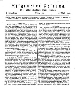 Allgemeine Zeitung Donnerstag 17. Mai 1810