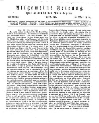 Allgemeine Zeitung Sonntag 20. Mai 1810