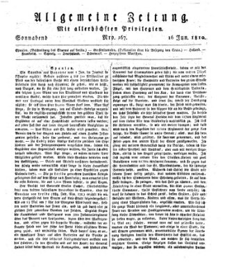 Allgemeine Zeitung Samstag 16. Juni 1810