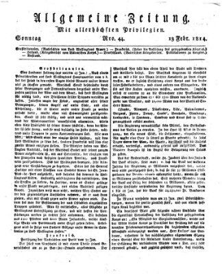 Allgemeine Zeitung Sonntag 13. Februar 1814