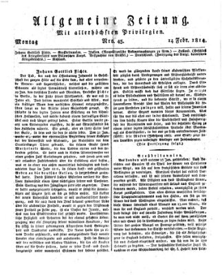 Allgemeine Zeitung Montag 14. Februar 1814