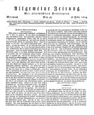 Allgemeine Zeitung Mittwoch 16. Februar 1814