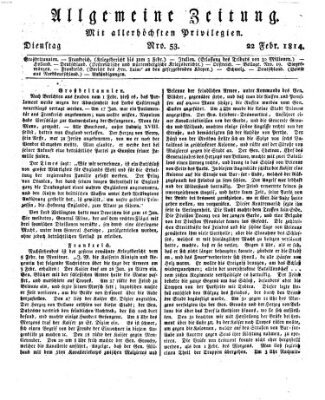 Allgemeine Zeitung Dienstag 22. Februar 1814