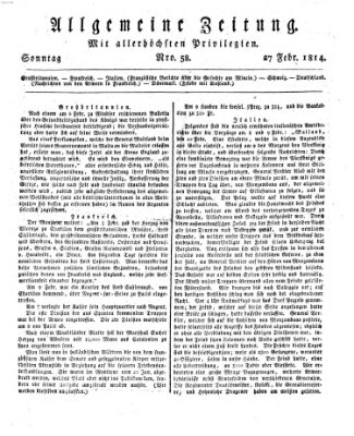 Allgemeine Zeitung Sonntag 27. Februar 1814