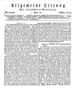 Allgemeine Zeitung Mittwoch 2. März 1814