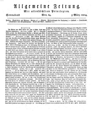 Allgemeine Zeitung Samstag 5. März 1814