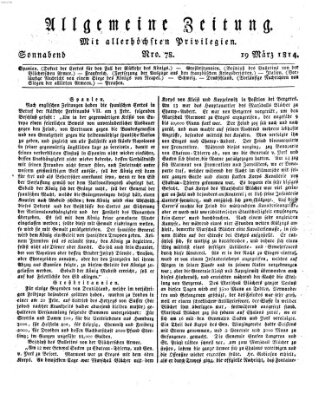 Allgemeine Zeitung Samstag 19. März 1814