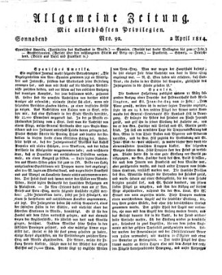 Allgemeine Zeitung Samstag 2. April 1814