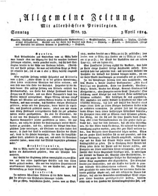 Allgemeine Zeitung Sonntag 3. April 1814